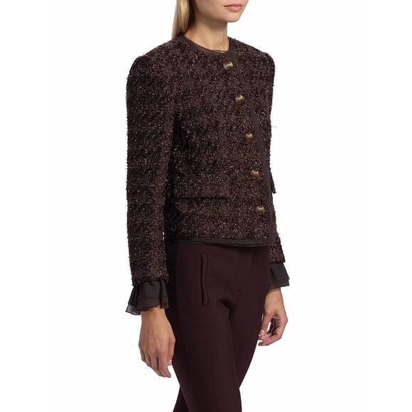 NEW VERONICA BEARD audrina metallic tweed jacket in dark currant - Picture 3 of 8
